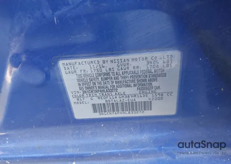 2017 Nissan Versa 1.6 S+ from USA, damaged, VIN 3N1CN7AP4HL833272